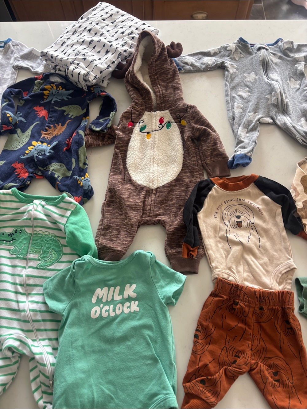 Kids Carters Brown Reindeer Christmas Hooded Romper and more in newborn bundle